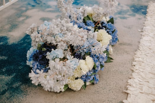 Delicate Floral Arrangement in Shades of Blue, White and Pastel Colors photo