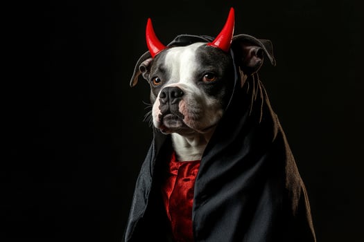Dog Wearing Devil Costume with Horns for Halloween Celebration photo