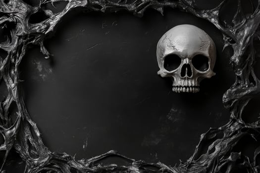 Creepy Skull on Dark Background with Organic Frame - Halloween Concept photo