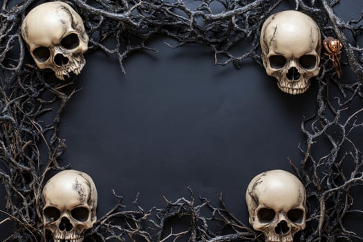 Spooky Skulls and Branches on Dark Background for Halloween Holiday photo