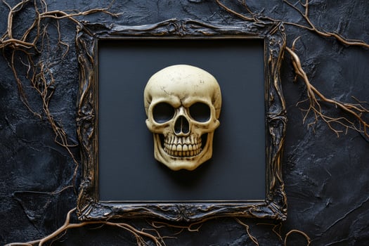 Skull in Dark Frame with Textured Background for Halloween Decoration photo