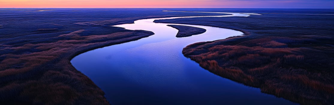 A river runs through a marsh at sunset photo