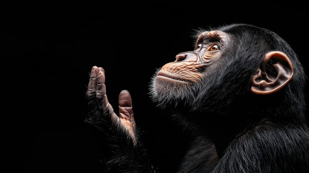 Chimpanzee reflecting in nature black background copyspace photo