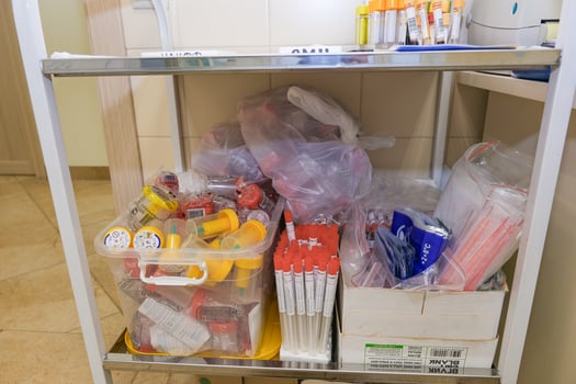 Jars for tests in the clinic photo