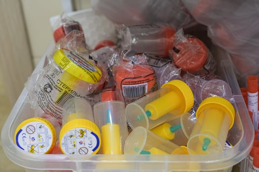 Jars for tests in the medical clinic photo