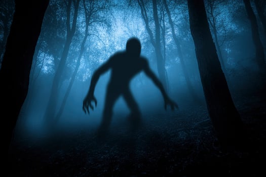 Silhouette of Monster in Foggy Forest Horror Scene for Halloween photo