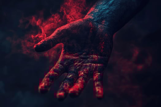 Reaching Hand with Dark Skin and Red Lighting in Dramatic Scene photo