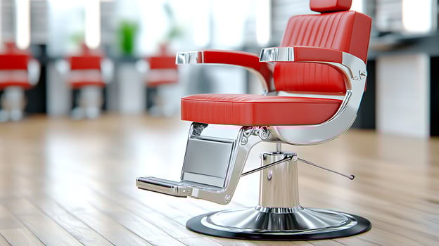 Modern Red Barber Chair in Stylish Hair Salon Setting Professional Barbershop Interior Design photo