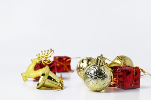 Close up of golden Christmas ornaments in a festive collection photo