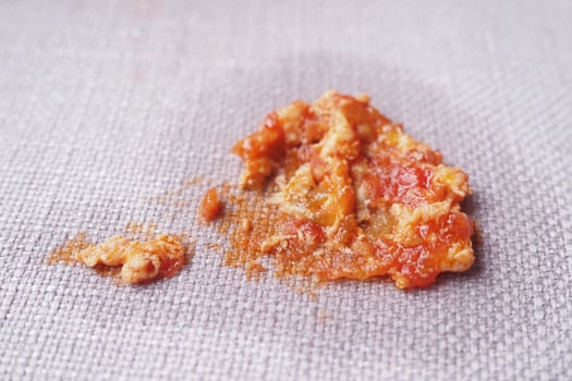 Spilled tomato sauce mixture on a textured kitchen surface photo