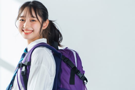 Asian girl with backpack smiling photo