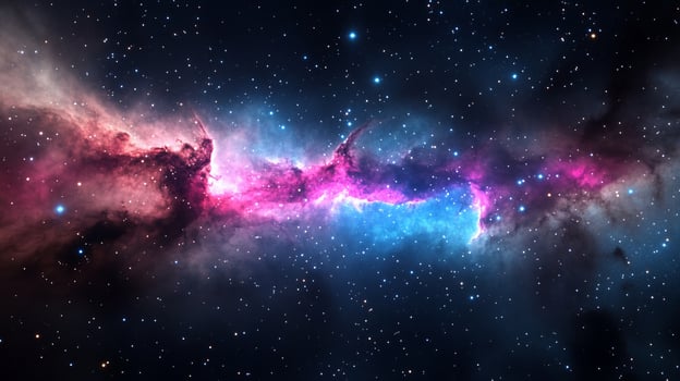 Cosmic nebulae, vibrant colors, swirling gas clouds, scattered stars photo