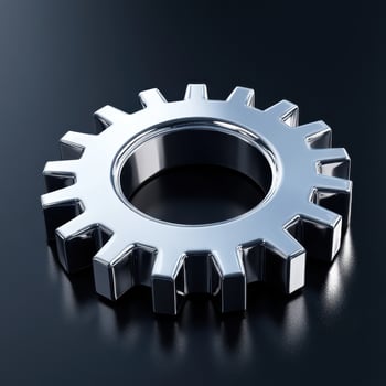 A shiny metallic gear with a circular center and protruding teeth, symbolizing machinery photo