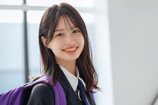 Smiling teenage girl in school uniform photo