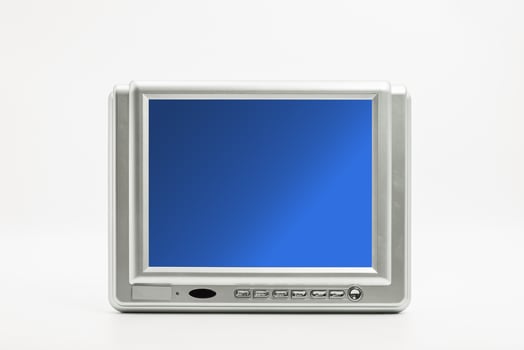 Dashboard TV monitor front view displaying a blue screen isolated on white background photo