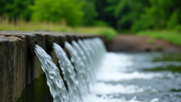 Small Concrete Dam With Water Flowing photo
