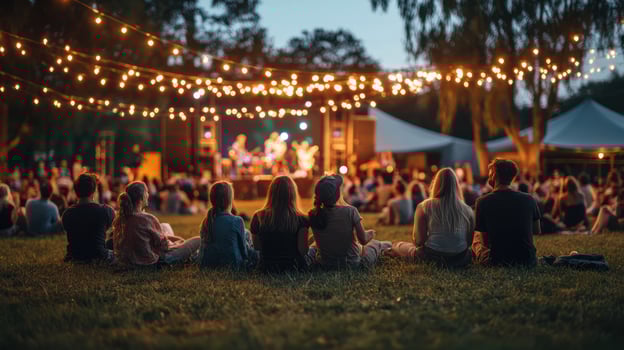 A lively outdoor concert scene with people enjoying a musical performance. photo
