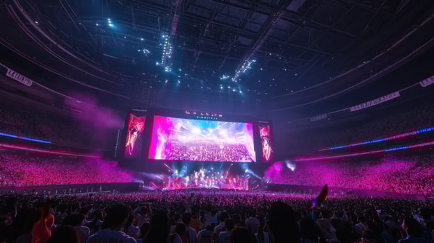 Vibrant concert atmosphere with a large crowd enjoying a performance. photo