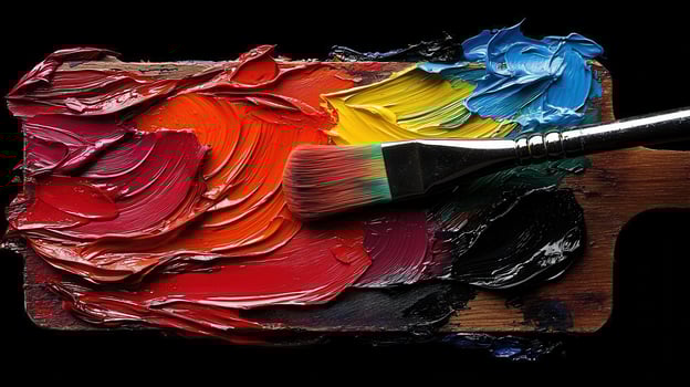 Vibrant Oil Paint Palette with Brush Strokes and Colors Ready for Artistic Creation photo