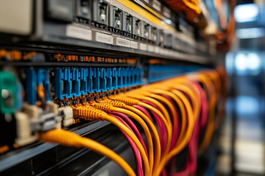 Network cables connecting to server in data center are ensuring high speed data transmission photo
