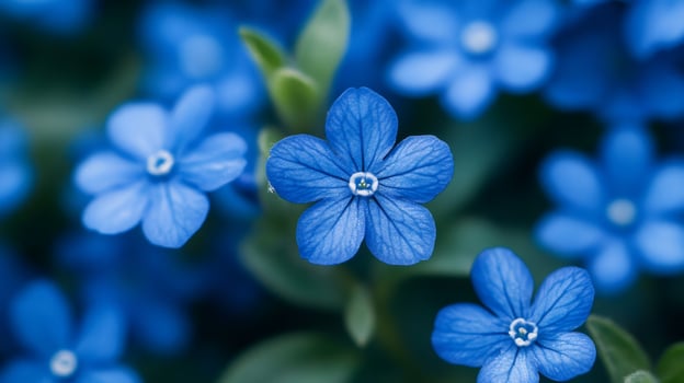 Delicate blue flowers blooming in spring garden photo