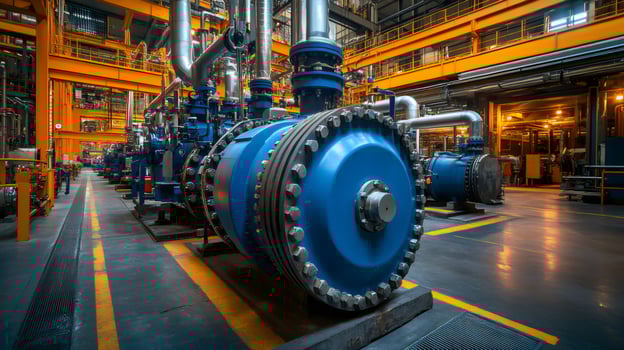 Industrial equipment operating in modern power plant facility photo