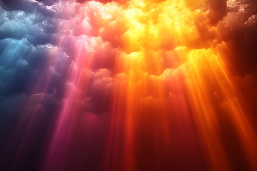 Vibrant Sunlit Clouds Dramatic Sky with Radiant Colorful Light Beams for Nature Design photo
