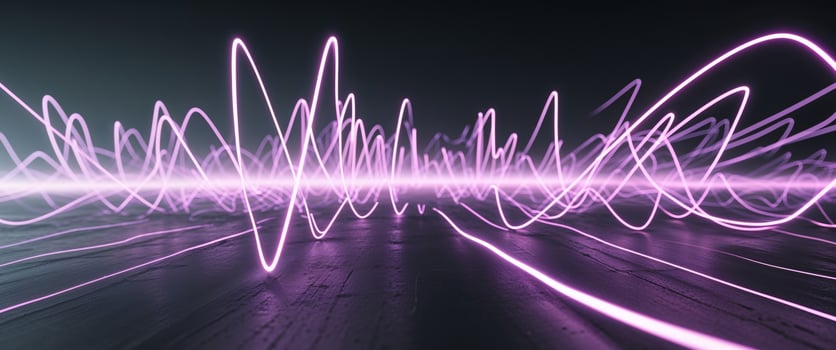 A purple light wave pattern is shown in the background photo
