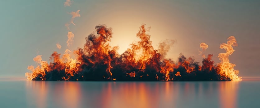 A fire is burning in the middle of the water photo