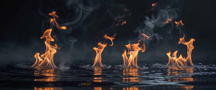 Flame and water interaction creates stunning visual effects in a dark setting. photo