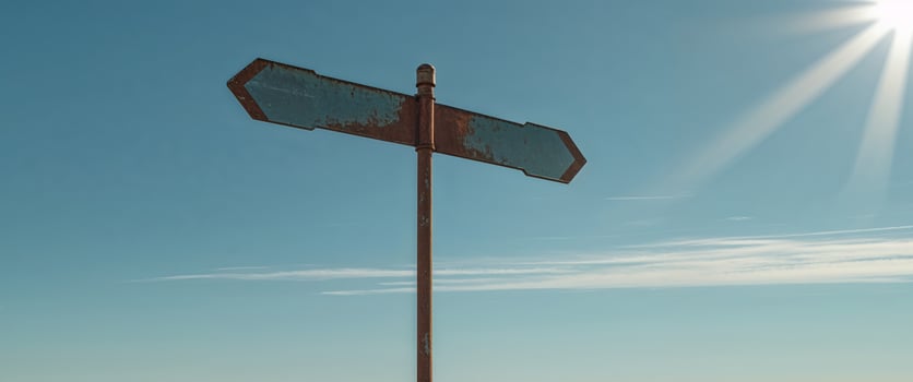 Empty signpost showing two opposite directions in a sunny day. photo