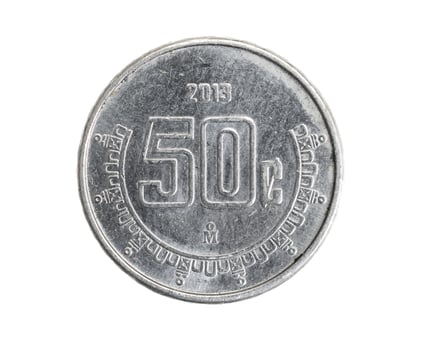 Mexico fifty cents coin isolated background. photo