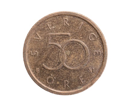 Sweden fifty ore coin on a white background. photo
