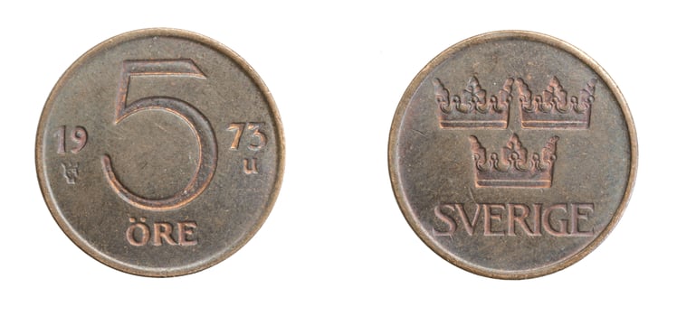 Sweden five ore coin on a white isolated background photo