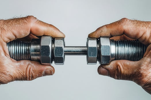 A man's hands holding a metal weight photo
