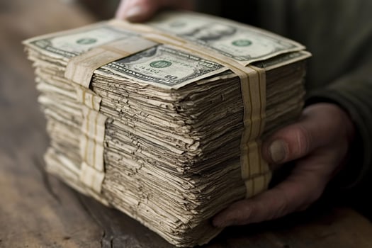 A man holding a stack of money photo