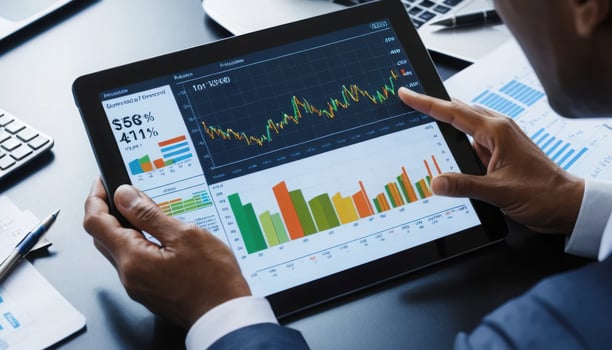 Business Professional Analyzing Financial Data on Digital Tablet photo