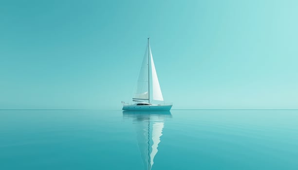 Tranquil Sailboat on Calm Teal Waters Under Clear Blue Sky photo
