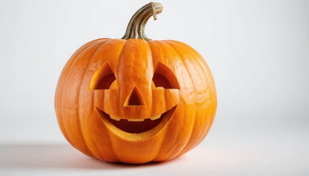Brightly Carved Halloween Pumpkin with Cheerful Face Expression photo