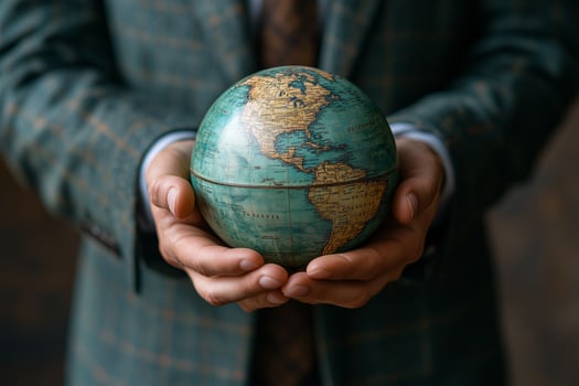 Vintage globe world map in hands travel concept geography earth exploration education knowledge learning photo