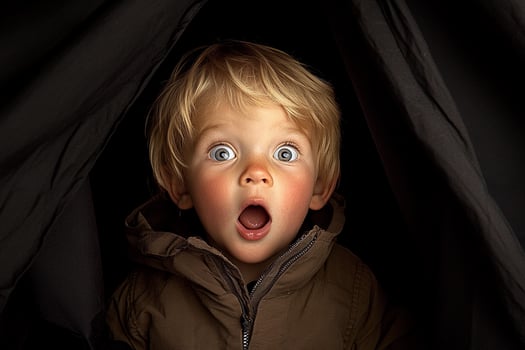 A young boy with a surprised look on his face photo