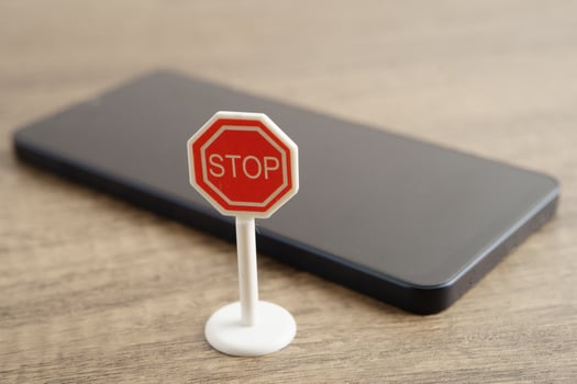 Sign stop, Do not use smartphone for safety and good health. photo