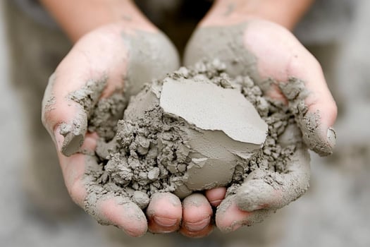 A person holding a large amount of cement in their hands photo