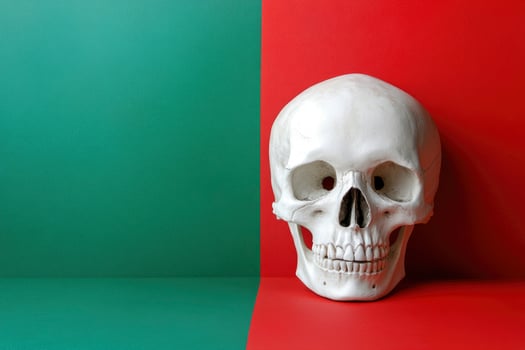 Human Skull on Two-tone Background Anatomy and Death Concept photo