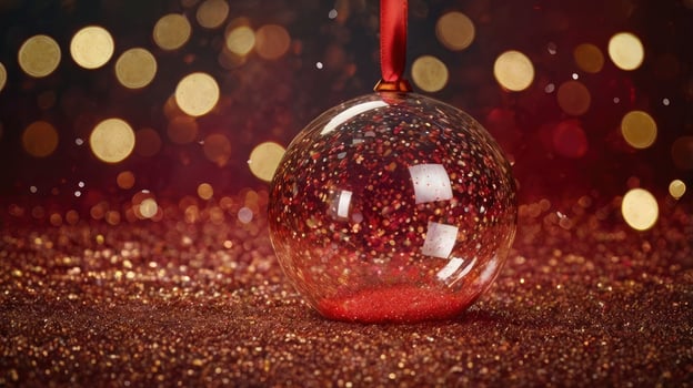 Festive Christmas Ornament with Red Glitter and Bokeh Background photo