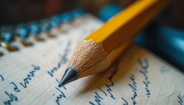 Pencil on notebook with writing photo