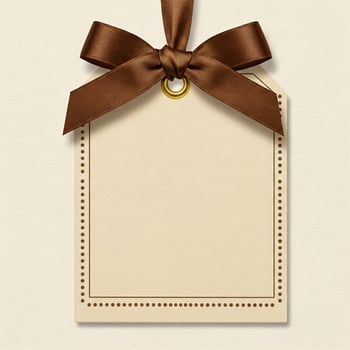 A brown ribbon and brown paper tag with a bow photo