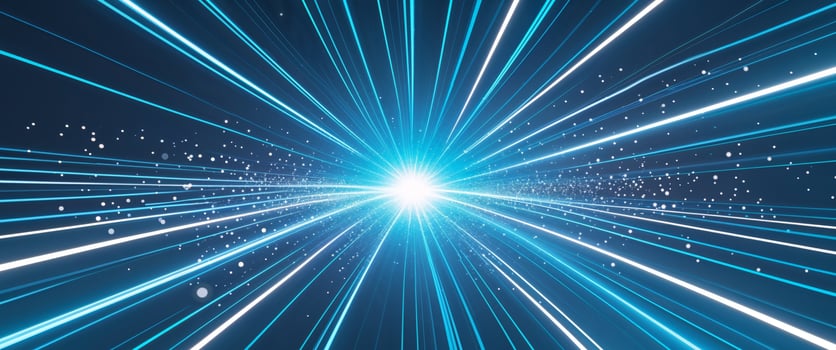 Abstract blue light rays background with stars photo