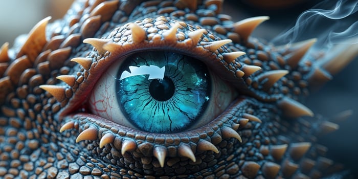 A close up of a dragon's eye with a blue iris. photo