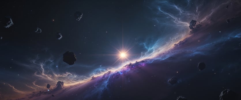 Stunning Nebula Space Art with Asteroids and Bright Star photo